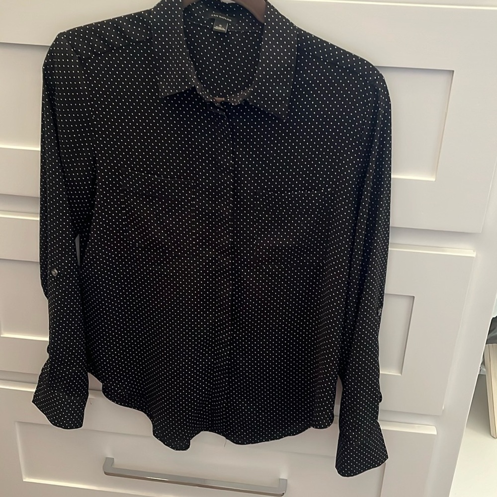 Ann Taylor black with white polka dot button down. Size small.